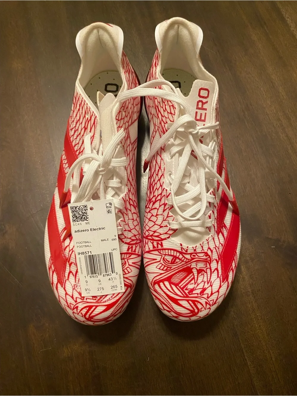 adidas Adizero Electric Football Cleats - White & Red Dragon Graphic